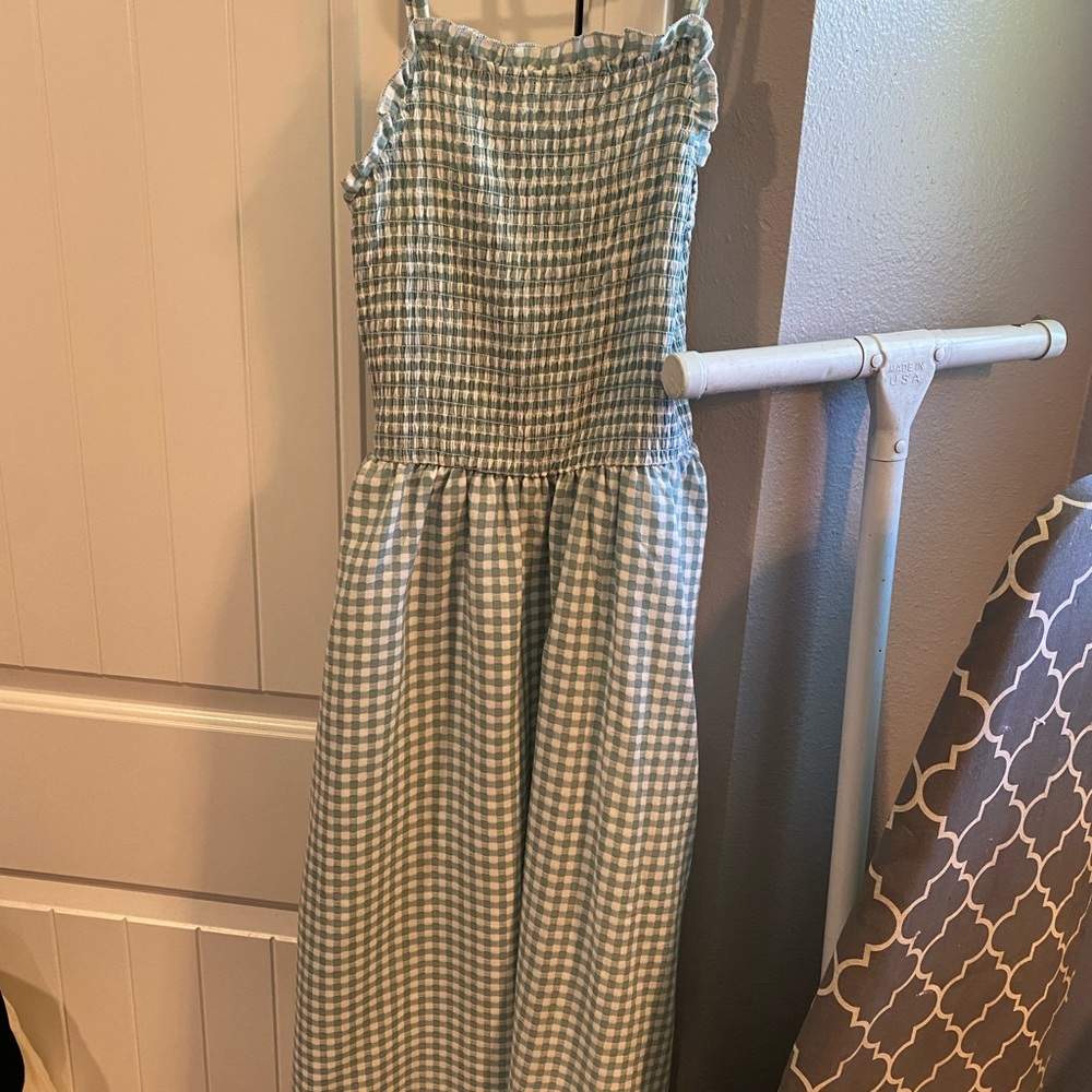 Smocked tank gingham midi dress